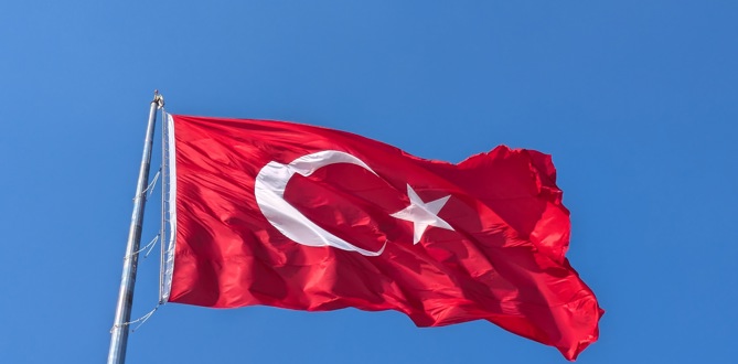 Turkey's national flag flowing in the wind